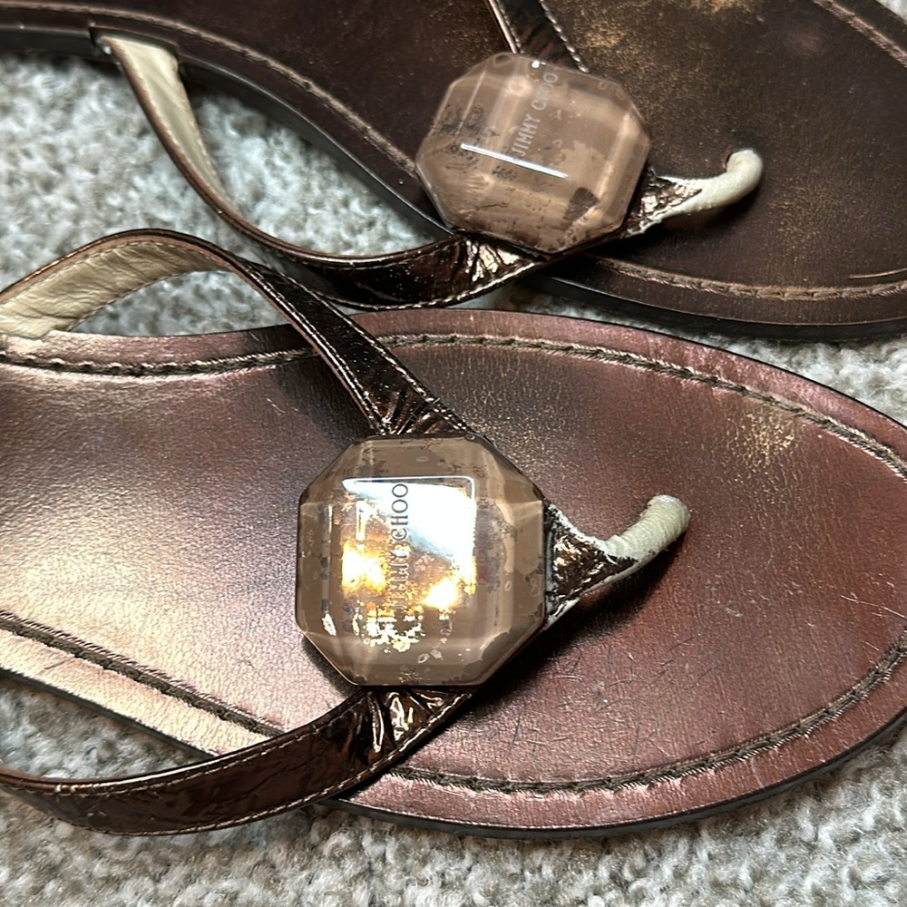 Jimmy Choo Size 38.5 Made in Italy Brown Flip Flop Sandals AS IS - Picture 6 of 11